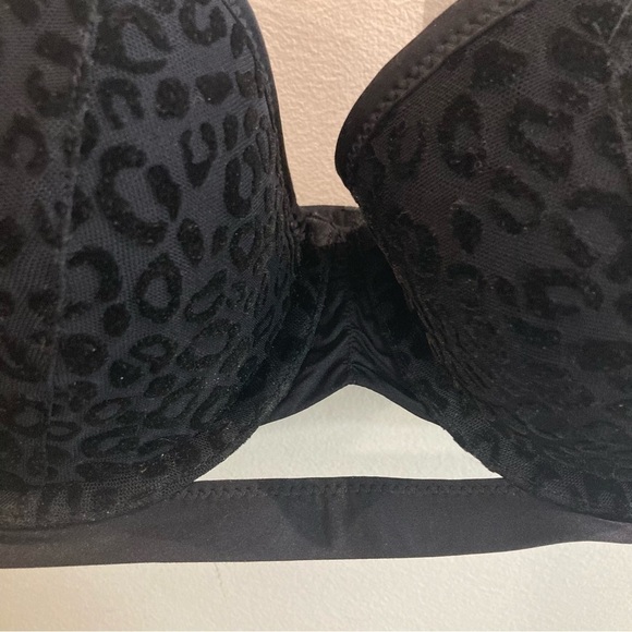AERIE Sz 36C Real Power Black Velvet Leopard Balconet Front Cut Out Bra - Picture 2 of 10